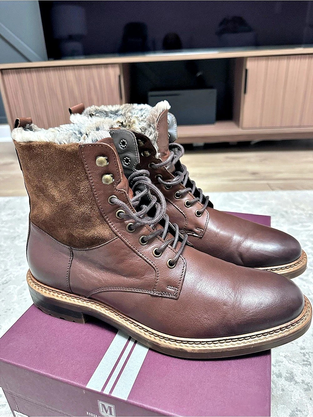 Brunomagli Cameo Men’s Brown Leather Fur-Lined Boots – Size 10